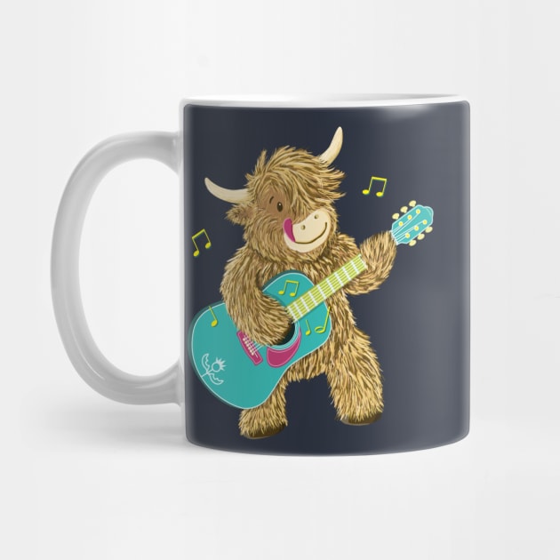 Cute Scottish Highland Cow Plays Guitar by brodyquixote